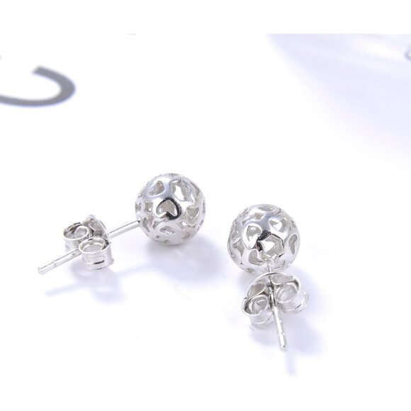 Women's Hollow Pattern Ball Pendant Stud Sterling Silver Earrings Jewelry - Picture 6 of 7